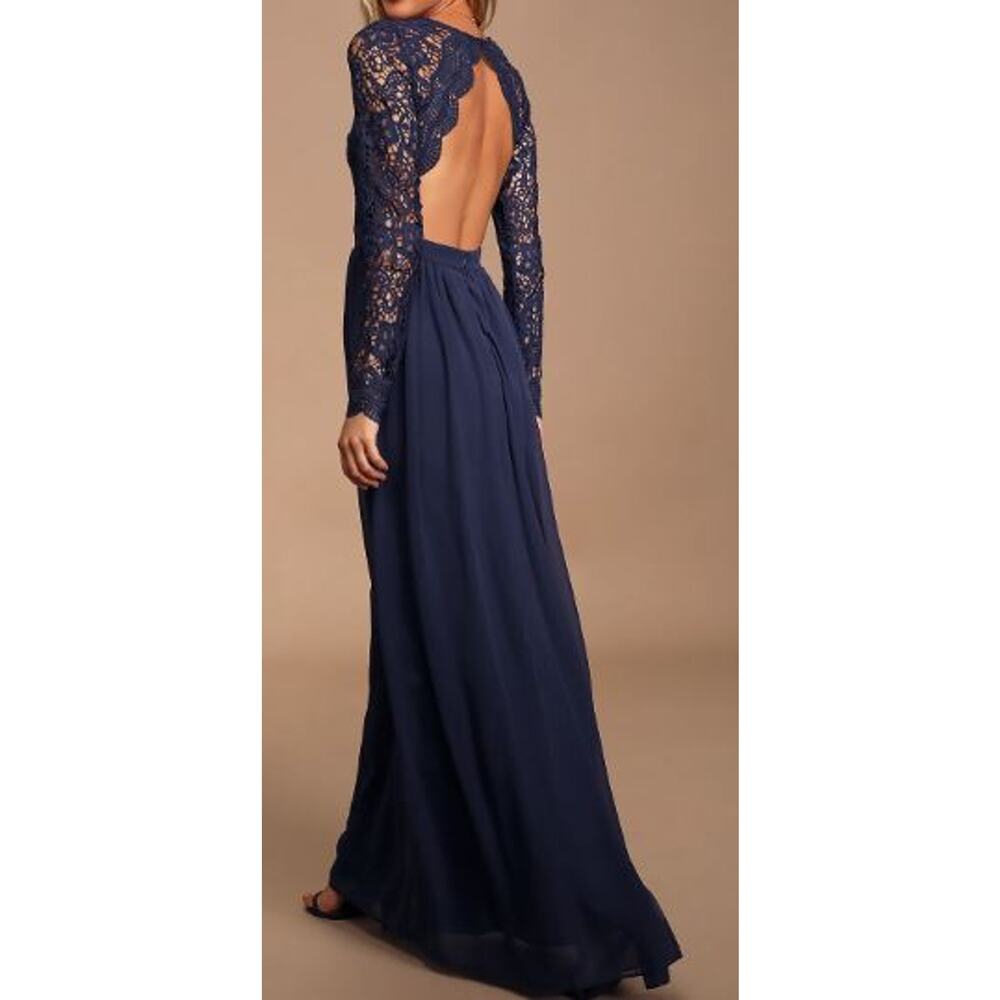 Lulu's Navy Blue Asymmetrical Lace Dress